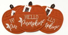5355946 Brother Sister Design New Lot Of 3 Fall Hello Pumpkin Shaped Orange 8.5 X 9 Inch Oven Mitts