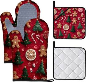 Yy6688 Bvbox Christmas Oven Mitts And Potholders Set Of 4 Gingerbread Man Xmas Tree