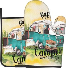Bybyscl 445054512506 Happy Camping Camper Oven Mitts And Pot Holders Set Kitchen Cooking Gloves Heat