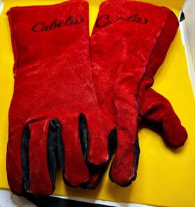 Glv-15 Cabelas Heat Guard Protective Leather Gloves - Red Thermal No Holes/tears