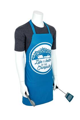 53258 Camco Camping Life Is Better Adjustable Cooking Apron - Teal With White Logo