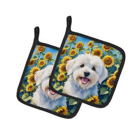 7.5x7.5in Carolines Treasures 198453003690 Pair Coton De Tulear Sunflowers Pot Holders Heat Resistant