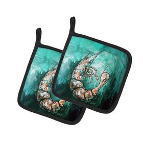 Carolines Treasures 198453224231 A Touch Of Blue Shrimp Pair Pot Holders 7.5 In X