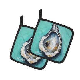 Carolines Treasures 198453224262 Aqua Pearl Oyster Pair Of Pot Holders 7.5 In X