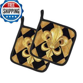 B01lwez3u8 Carolines Treasures Black Gold Fleur De Lis Pot Holders Set Oven Hot Pads Kitch