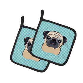 B01lx53kni Carolines Treasures Checkerboard Blue Fawn Pug Pair Pot Holders