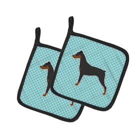 Bb3713pthd Carolines Treasures German Pinscher Checkerboard Blue Pair Of Pot Holders