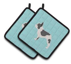 Bb3741pthd Carolines Treasures French Bulldog Checkerboard Blue Pair Of Pot Holders