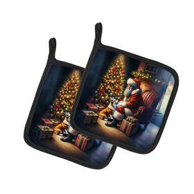 Dac4099pthd Carolines Treasures Corgi Red/white 2 Moments With Santa Pot Holders