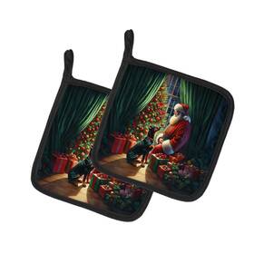 Dac4105pthd Carolines Treasures Doberman Black/tan 2 Moments With Santa Pot Holders