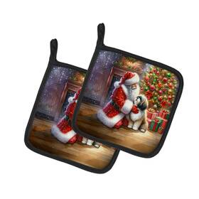 Dac4138pthd Carolines Treasures Lhasa Apso Moments With Santa Pot Holders