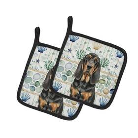 Wdk6917pthd Carolines Treasures Black And Tan Coonhound Coastal Sea Glass Pot Holders