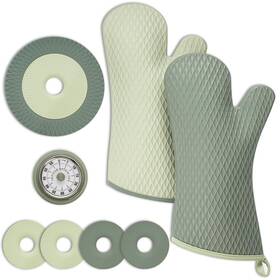 Cartman 943536322328 Heat Resistant Silicone Oven Mitt And Trivet Set Timer Waterproof Bpafree 9