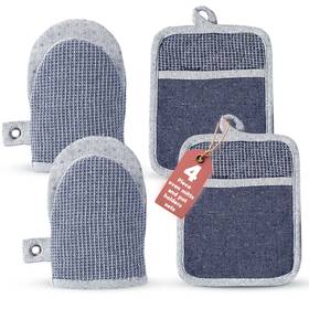 B0dg483snb Casa Platino Silicone Oven Mitts And Potholders 4-piece Set Heat Resistant 500 F