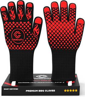 Cc00k1 Casacrafty Pro-series Bbq And Oven Gloves 1472 F Heat Resistant En407 Black Red