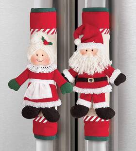 As-c6632 Ce-as 2pc Plush Mr. And Mrs. Santa Refrigerator Handle Covers Kitchen Holiday Decor #632