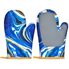 Tm-000603-01 Cenvialuxy Cute Oven Mitts Heat Resistant Silicone Surface Gloves With Blue Marble