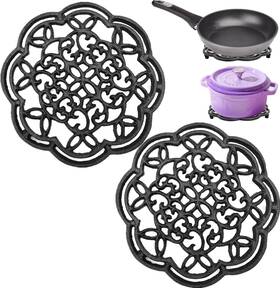 Roundirontrivet-19cm2p Cezoowyex 705353202223 2 Pack Cast Iron Trivet Set Round Heat Resistant Hot Pads For Kitchen