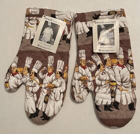 5802640034 Chef Themed Oven Mitts - Image By Guy Buffet Chefs Brigade Vintage