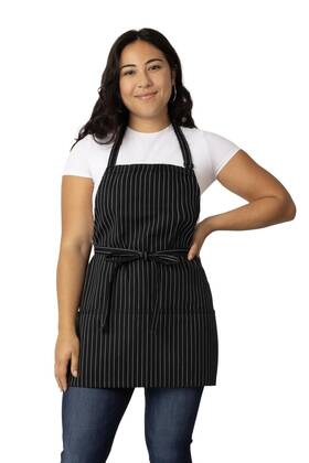 Chef Works 888106231029 Unisex Three Pocket Apron Black One Size White Pinstripe