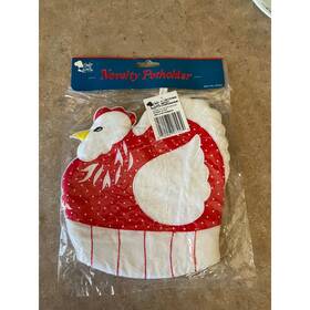 Chefs Pic 07557 Novelty Potholder Chicken Rooster Red White Polka Dot Cotton