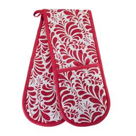 Chefs Tech 046655992147 Kitchen Bbq Christmas Red Double Oven Mitts Gloves Extra Long And Thick Heat