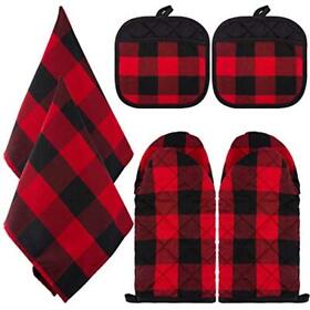 Christmas Buffalo Plaid Oven Mitt Set Red And Black Mitts Pot Holders