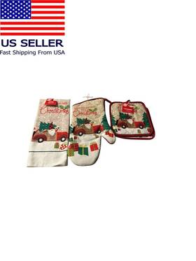 375675 Christmas House Driving Gnome For Kitchen Towel Oven Mitten Pot Holder