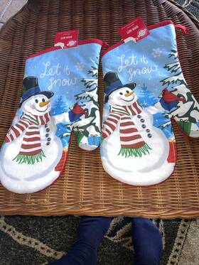 Christmas House 639277637666 Nwt 2 Xmas / Holiday Oven Mitts Let It Snow 7 Inch X 13 Cotton Snowman And Bird