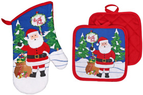 2d200t12sck8965 Christmas Santa Claus Oven Mitt And Potholders 3pc Matching Xmas Set Free Shipping