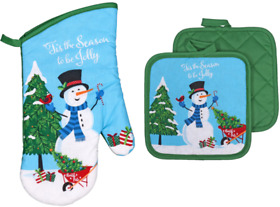 D521t43009skls78 Christmas Snowman Oven Mitt And Potholders 3pc Set Tis The Season Free Shipping