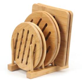 Chunhui 788609746719 Bamboo Trivet Kitchen Natural Mat Set Heat Resistant Pads Hot Tri