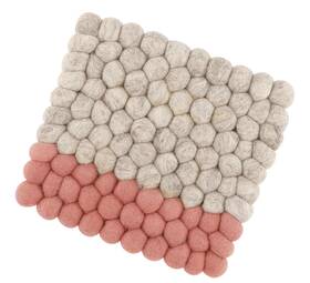 470444 Cilio Fair Trade Certified 100% Wool Trivet Made In Nepal 8 Inch Square Beige/coral
