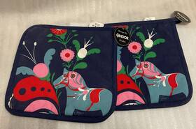 Cindor 393355493089 Sweden Designed Dala Horse Kitchen Potholders 2 New Scandinavian Folk