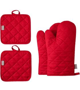 Pt001 Classic Home Kitchen Oven Mitt Pot Holder Set Red 4 Pk Free Shipping