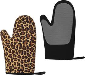 Co.ltd 313022156199 Leopard Print Silicone Oven Mitts Set Non-slip Cheetah Gloves 2