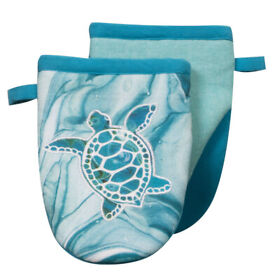 R7005 Coastal Tranquility Sea Turtle Embroidered Oven Grabber Mitt Set By Kay Dee