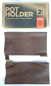 75500103 Combekk Handcrafted Leather Pot Holder Brown Set Of 2 Made In Holland