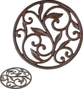 Comfify 654391562670 Cast Iron Trivet - Round With Vintage Pattern Decorative F