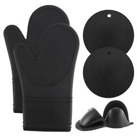 Cook With Color 192598209306 Silicone Oven Mitts- Heat Resistant Gloves Mitt Set Black