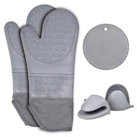 Corownour 761086232876 Ultra Long Oven Mitts And Pot Holders Set Heat Resistant Silicone Quilted L Inch