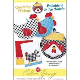 Cotton Ginnys 636436001764 Charming Chickens Potholders And Tea Towels White