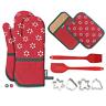 Cotton Oven Mitts&potholders Set 10-pcs 2 Extra Long Mitts With Non