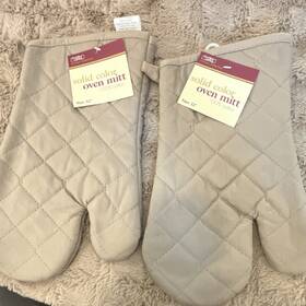 Cv78553 Cotton Valley Beige Yellow 100% Oven Mitts Set Of 2 12 Inch