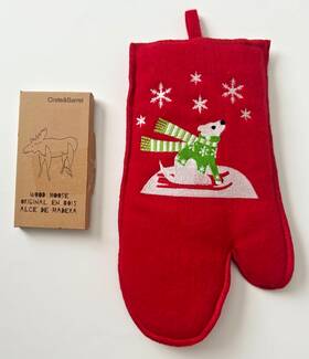 513-532 Crate And Barrel Snow Pup Mitt Red Laser Cut Wood Moose Alce De Madera