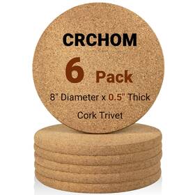 Crchom 792332764018 Cork Trivet 6 Pack Round Hot Pads For Dishes 8 Inch X 0.5 High Density Thic