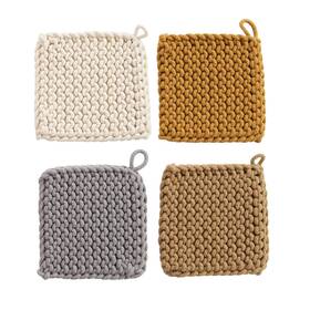 Creative Co-op 191009424680 Square Cotton Crocheted Potholder 4 Colors Entertaining Texti