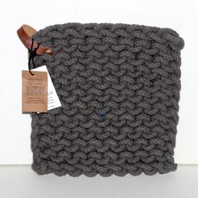 Creative Co-op 191009436898 Cotton Pot Holder Leather Hoop Gray Trivet Kitchen