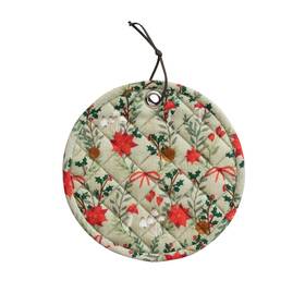 Creative Co-op 191009482062 Round Quilted Cotton Pot Holder With Floral Pattern Multicolor
