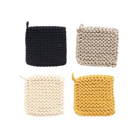 Creative Co-op 191009510604 Cotton Crocheted 4 Colors Pot Holders 8 Inch L X W H Multicolor